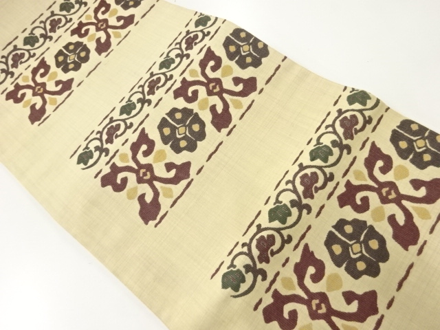 リサイクル　横段に抽象花模様織出し袋帯